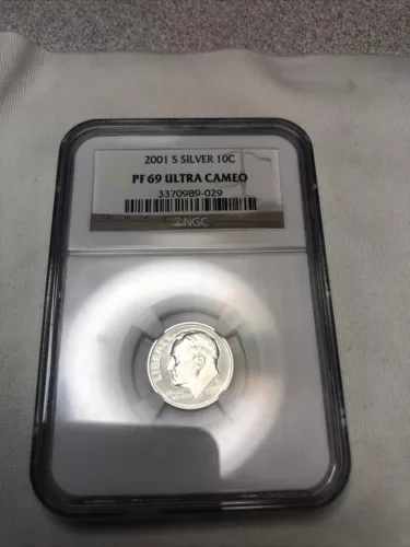 2001 S SILVER ROOSEVELT DIME GRADED BY NGC PF69 ULTRA CAMEO IN SLEEVE