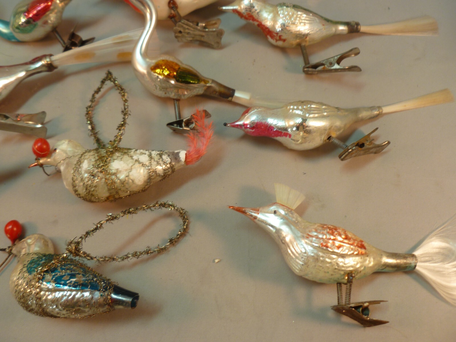 Lot of 12 Vintage Clip On Glass Birds Christmas Tree Ornaments , asis