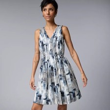 Simply Vera Wang Women's Sleeveless V-Neck Pleated Mini Dress Rounded Hem NWOT