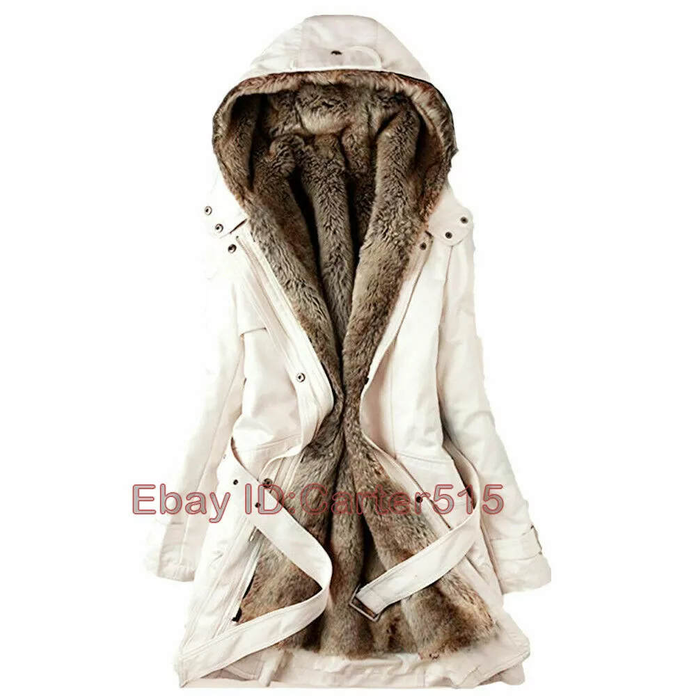 Womens Faux Fur Lined Coats Hooded Parker Long Jacket Warm Fashion