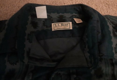 Vintage 90s LL BEAN Southwestern Indian Aztec Flannel Shirt Made In USA Blue XL - Picture 2 of 7