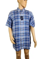 Cremieux Classics Men's Shirt Size L Blue Plaid Short-Sleeve Button Up Linen. 55