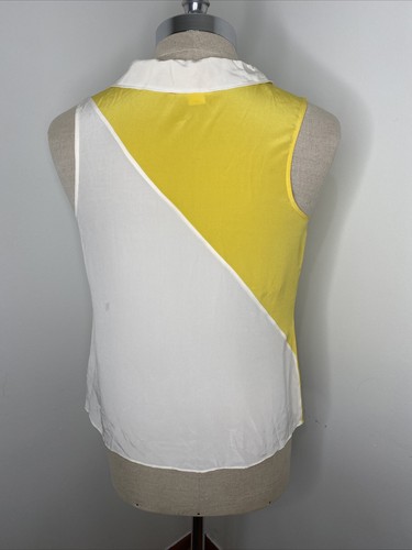 Anthropologie Maeve Seide Tank Top Shirt Gr. 8 Bluse Ärmel gelb weiß - Bild 6 von 8