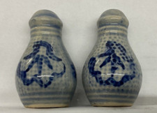 Ceramic Gray and Cobalt Blue Salt and Pepper Shakers 2 1/8" SP1