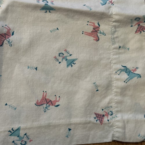 Vintage Child's Baby 16x13” Pillowcase, Pink Blue Horses, Cotton Bedding - Picture 2 of 4