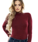 Wool Bodysuit Women Long Sleeve Leotard Polo Top Blouse Turtleneck Body Suit
