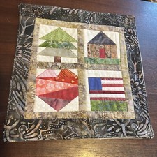 Patriotic Quilt US Flag Hand Made Wall Hanging Quilt Square Approx 9.5" x 9.5"