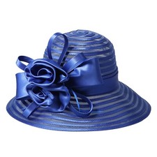 Royal Blue Wide Brim Sun Hats For Women Floppy Cap Elegant Flower Church Fedoras