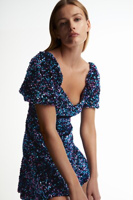 zara purple glitter dress Zara Purple and Blue Sequin Mini Cocktail Dress 8818/869