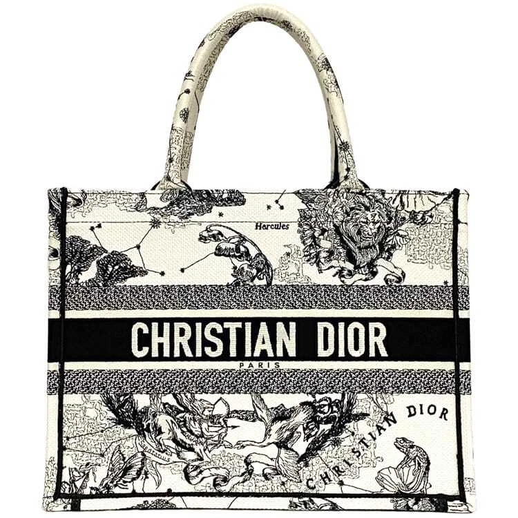 Sac fourre tout Christian Dior livre fourre tout blanc noir toile de Jouy broderie zodiaque