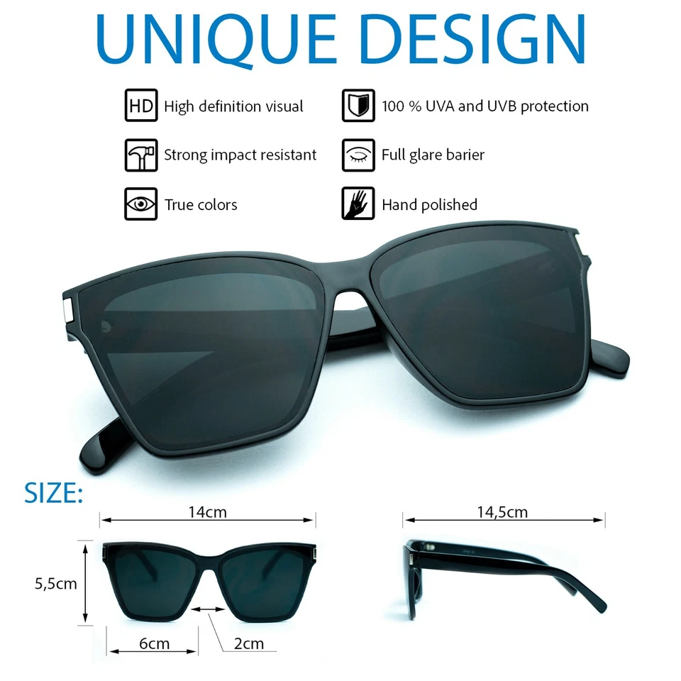 Mujeres Gafas de sol XXL GRAN TAMAÑO "KATE" Ojo de Gato Parte Superior Plana Cuadrada Shadz GAFAS Foto 2 de 4