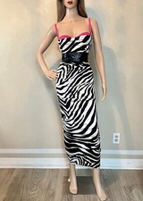 Vintage DOLCE&GABBANA Rare2Find Y2K Zebra/Fuchsia Silk Midi Dress Built-InBra XS
