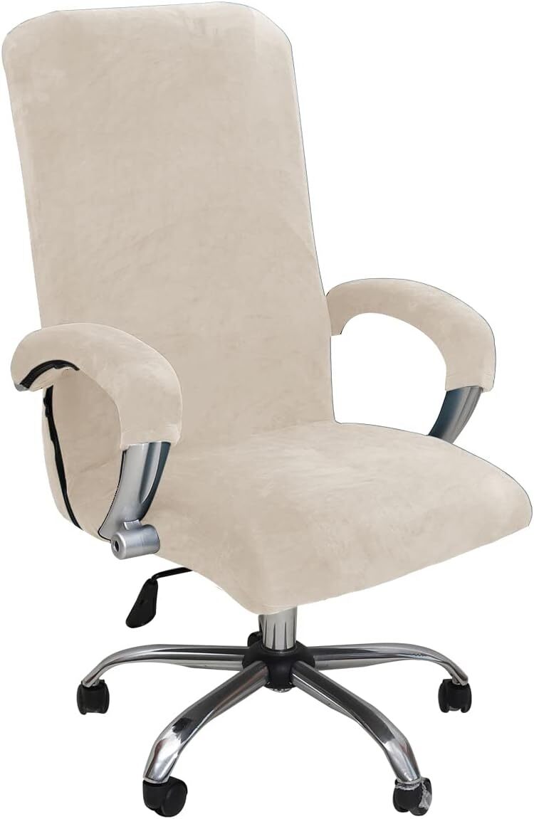 Funda de terciopelo para silla de oficina con reposabrazos monocolor, funda