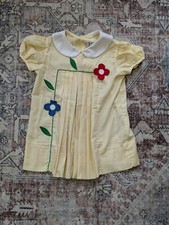 Vintage Jayne Copeland 4T Yellow Collared Dress Mod Flowers Pleats