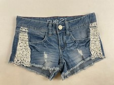 Rue21 Shorts Juniors Size 0 Blue Denim Cut-off Lace Detail Frayed Hem Distressed