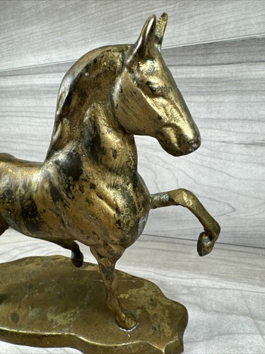 VTG MCM Solid Brass Prancing Horse Sculpture Statue Figurine ~ 8" x 10” Gallop - Picture 15 of 21