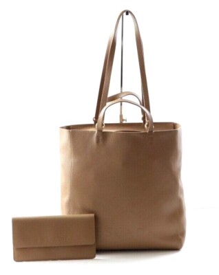 Escada  Leather Tote Bag Handbag + Flat Wallet in Cognac NWT845.00