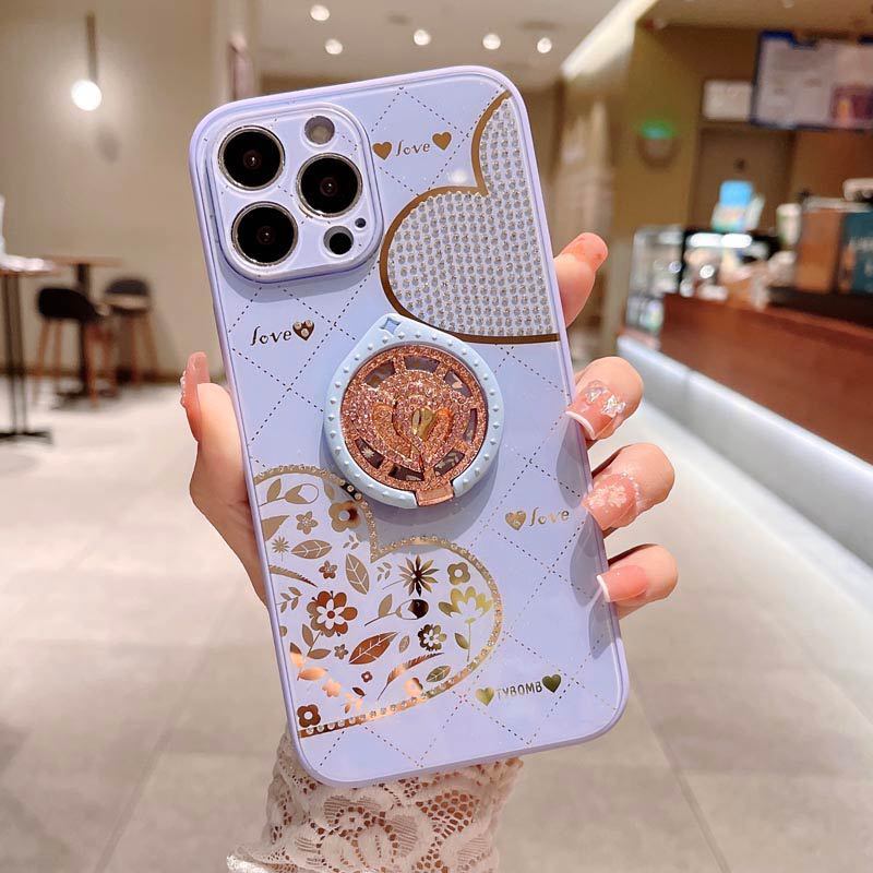 Cute Peach Heart Bling Phone Case for iPhone 14 Pro Max 13 12 11 Xs Xr Fashionable Design-image
