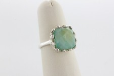 Sterling Silver 925 Ornate Bezel Set Faceted Square Moss Agate Ring - Size 6.75