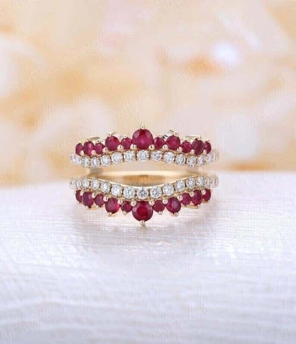 14k Yellow Gold Plated 1.20Ct Round Lab Created Ruby Women's Enhancer Ring
