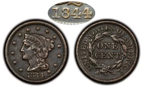 1844/81 1c Braided Hair Large Cent - Inverted 184 - N-2 - NGC XF Details - B2724