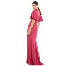 IEENA for Mac Duggal Flounce Sleeve Satin Trumpet Gown Raspberry Women's S NWT