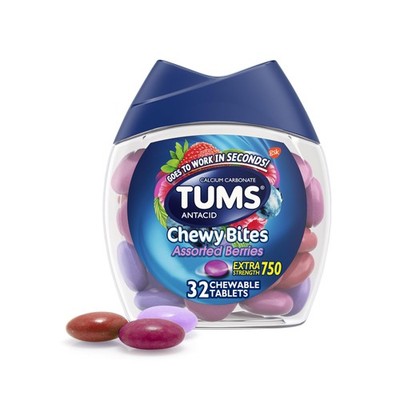 TUMS Chewy Bites Antacid Tablets for 32 Count (Pack of 1), Assorted Berries