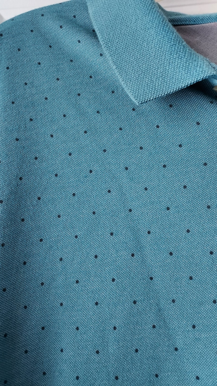 Van Heusen Mens XXL Polo Golf Shirt Blue Short Sleeve Black Mini Dots Casual  thumbnail 3