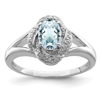 Sterling Silber Ring rhodiniert Diamant & Aquamarin Größe 7 für Damen