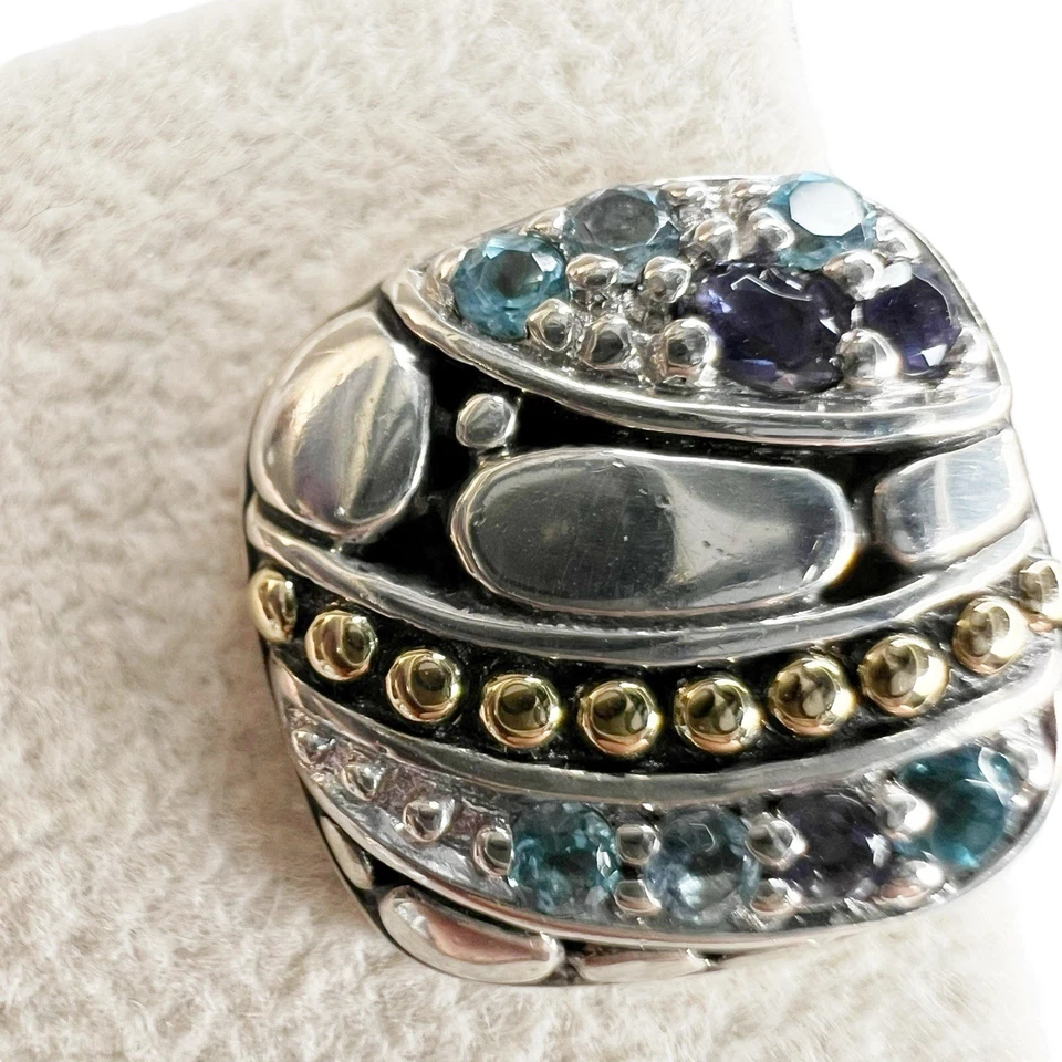 John Hardy Kali Lavafire 925 & 18k Gold Topaz, Aquamarine Iolite Square Earrings - Image 4 of 4