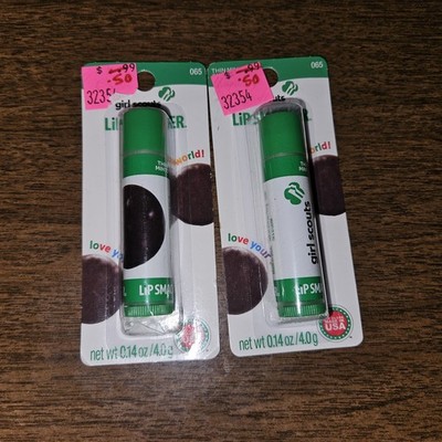 2x Lip Smacker Girl Scout Cookies Balm Chap stick .14 oz Thin Mint Lip Gloss LOT