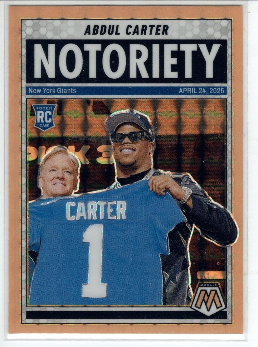2025 Panini Mosaic #14 Abdul Carter Notoriety Mosaic Orange Fluorescent