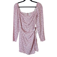 Reformation Rosalie Pink Floral Long Sleeve Crepe Wrap Mini Dress 4 Square Neck