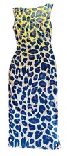 Women’s Leopard Print Bodycon Midi Dress Ruched Back Stretch Fitted Sexy S M