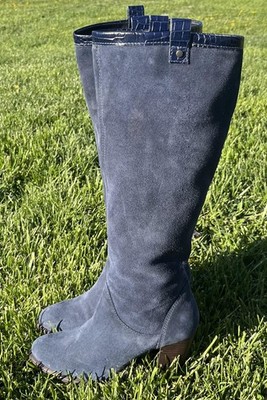 UGG Boots Womens Size 7 Blue Suede Tall Knee High Riding Block Heel 1014381
