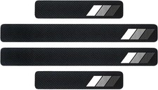 Tri-Color 4PCS Door Sill Protectors, Anti-Scratch Carbon Fiber St Color: Black