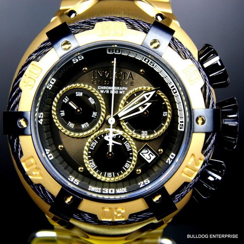 Invicta Reserve Thunderbolt 56mm 18kt Gold Plated Black Chronograph Watch New - Picture 4 of 12