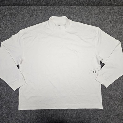 Mode of One Men 100% Cotton Mock Neck Long Sleeve Shirt Oversize Bright White XL