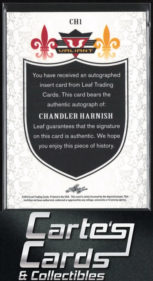 Chandler Harnish 2012 Leaf Valiant #CH1 Northern Illinois Huskies Autograph Auto - Image 2 of 2