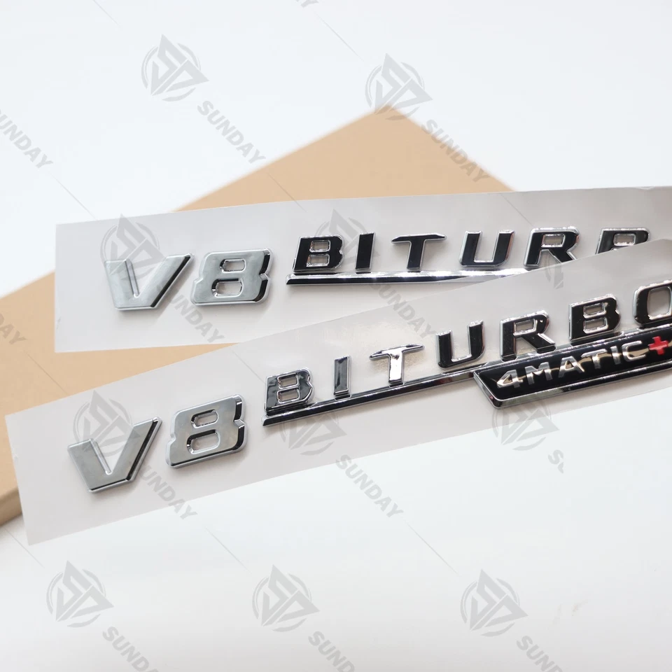 V8 BITURBO 4MATIC+ Fender Emblem Chrome For AMG Badge GT55 SL55 SL63 - Изображение 3 из 4