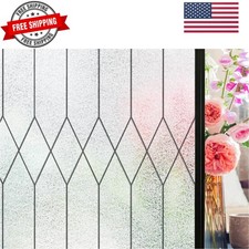 Window Privacy Film Stained Glass Static Clings, Bathroom Frosted Leaded Deco...