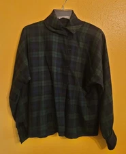 Vintage Guy Laroche Navy Plaid Blouse EU34 US 2-4 Made In France Wool Blend EUC