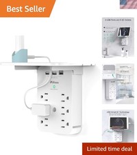 Smart Charging Wall Outlet Extender, 6 AC Outlets  Surge Protection - Compact