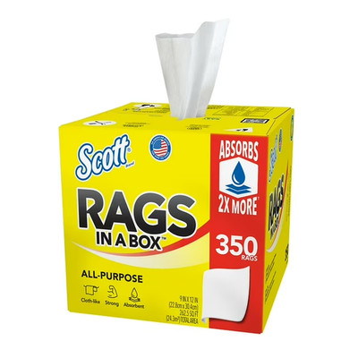 Scott Rags In a Box, White, All Purpose (350 Sheets/Box) USA Free Ship.