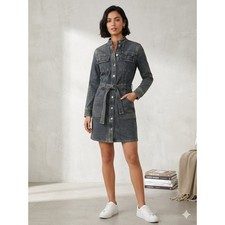 Elie Tahari Stretch Denim Belted Button Up Dress Size 2