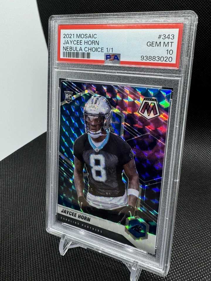 2021 Panini Mosaic Jaycee Horn RC Nebula Choice 1/1 PSA Gem Mt 10 Panthers - Image 3 of 4