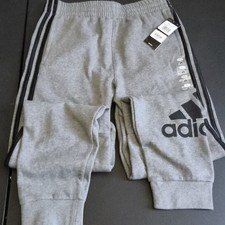 adidas Youth Size L Black Logo Fleece Jogger Pants L Pockets Pull On