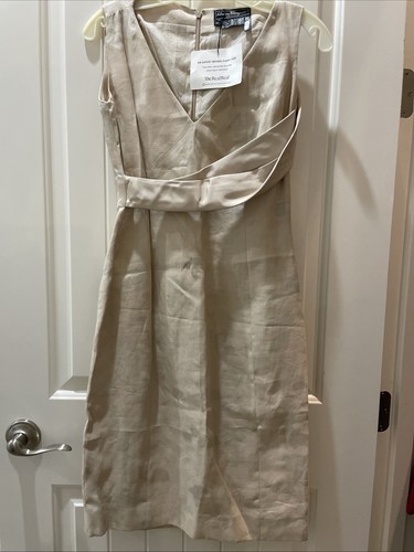 Salvatore Ferragamo, Salvatore Ferragamo Italian Women's Silk Cream Dress Size 42 US6 Sleeveless Zip