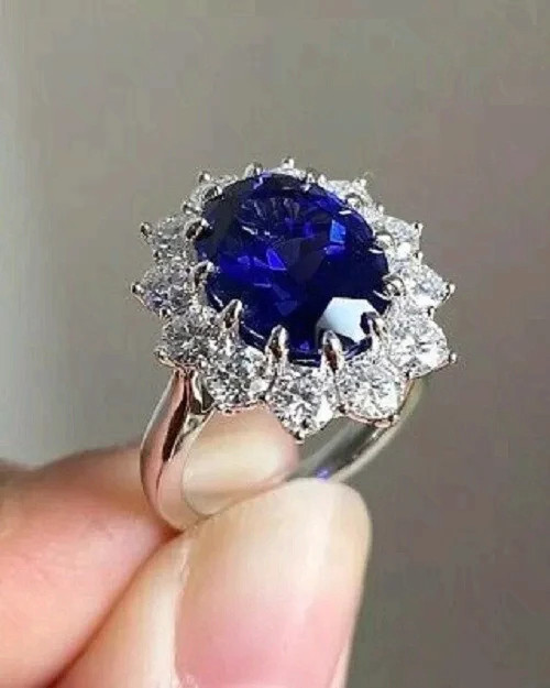 6.00 Ct Oval Cut Natural Sapphire Diamond Engagement Ring Women 14K White Gold