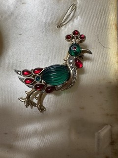 Vintage Trifari Alfred Philippe India Green Rhinestone Peacock Bird Pin Brooch